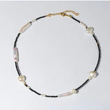 Black Spinel Toothpick Baroque Freshwater Pearl Clavicle Chain - floysun