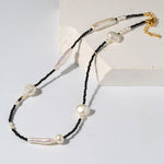 Black Spinel Toothpick Baroque Freshwater Pearl Clavicle Chain - floysun