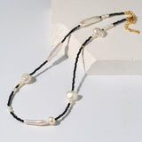 Black Spinel Toothpick Baroque Freshwater Pearl Clavicle Chain - floysun