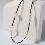 Black Spinel Toothpick Baroque Freshwater Pearl Clavicle Chain - floysun