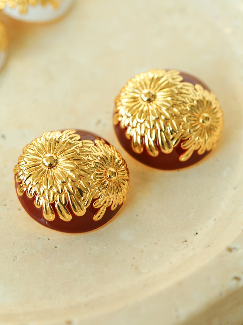 Blooming Elegance 3D Daisy Earrings Gold, Silver Red Enamel Variants - floysun