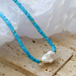 Blue Colored Stone Baroque Pearl Necklace - floysun