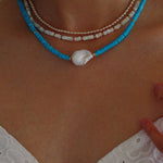 Blue Colored Stone Baroque Pearl Necklace - floysun