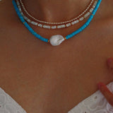 Blue Colored Stone Baroque Pearl Necklace - floysun