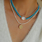 Blue Colored Stone Baroque Pearl Necklace - floysun