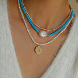 Blue Colored Stone Baroque Pearl Necklace - floysun