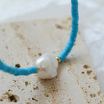 Blue Colored Stone Baroque Pearl Necklace - floysun