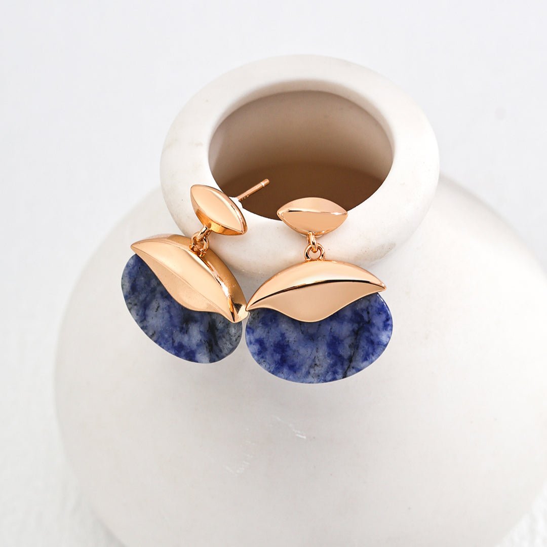 Blue Mood Vintage Oval Gemstone Drop Earrings - floysun