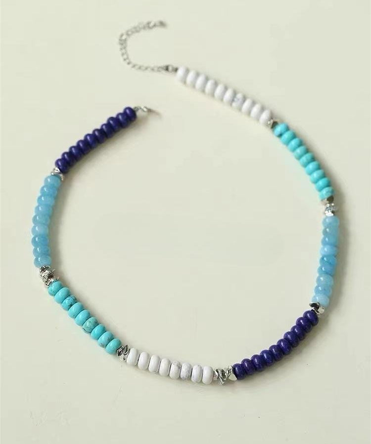 Blue Ocean Natural Stone Beaded Necklace - floysun