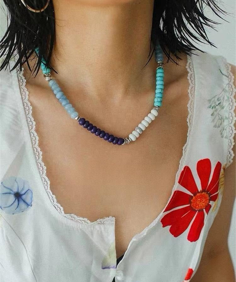 Blue Ocean Natural Stone Beaded Necklace - floysun