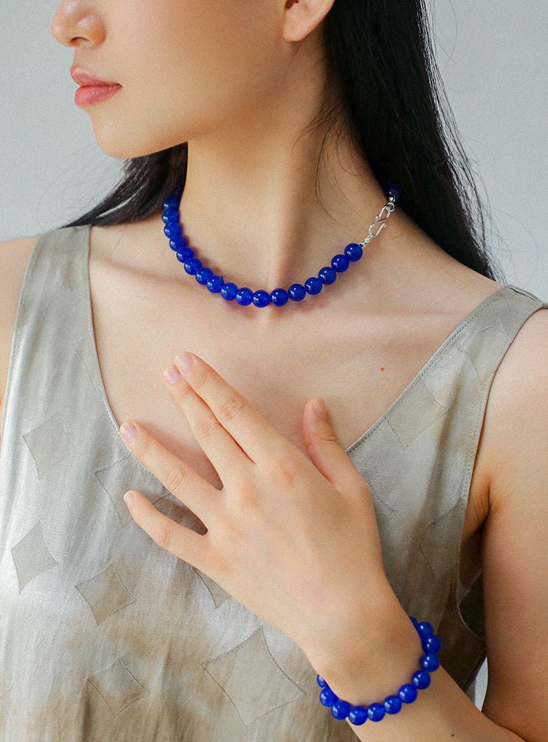 Blue Onyx Beaded Figure 8 Buckle Necklace - floysun