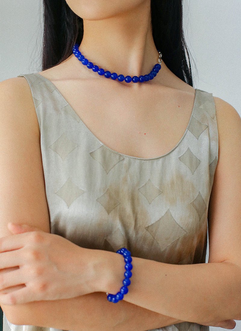 Blue Onyx Beaded Figure 8 Buckle Necklace - floysun