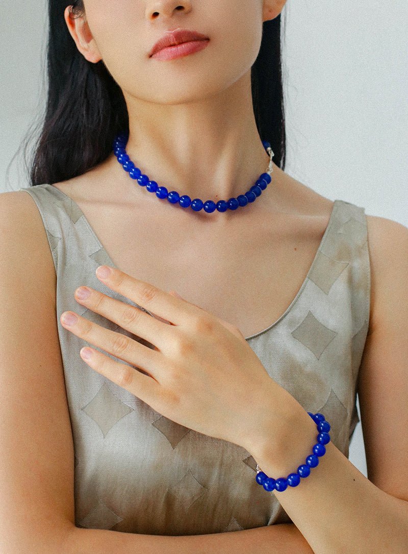 Blue Onyx Beaded Figure 8 Buckle Necklace - floysun