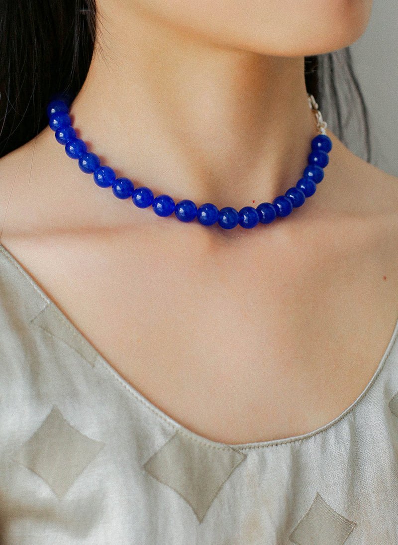 Blue Onyx Beaded Figure 8 Buckle Necklace - floysun