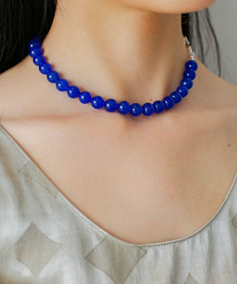 Blue Onyx Beaded Figure 8 Buckle Necklace - floysun