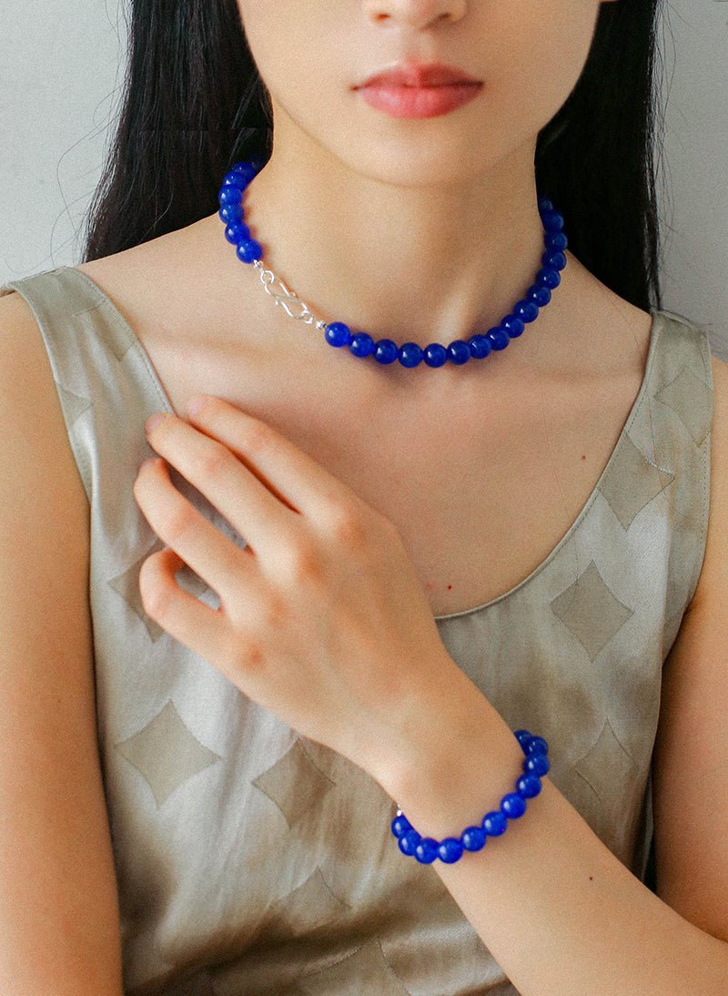 Blue Onyx Beaded Figure 8 Buckle Necklace - floysun