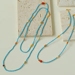 Blue Turquoise Red Onyx Multi - element Beaded Necklace - floysun