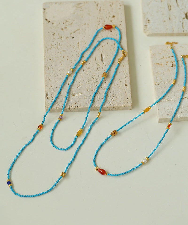 Blue Turquoise Red Onyx Multi - element Beaded Necklace - floysun