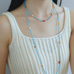 Blue Turquoise Red Onyx Multi - element Beaded Necklace - floysun