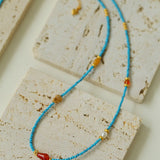 Blue Turquoise Red Onyx Multi-element Beaded Necklace - floysun