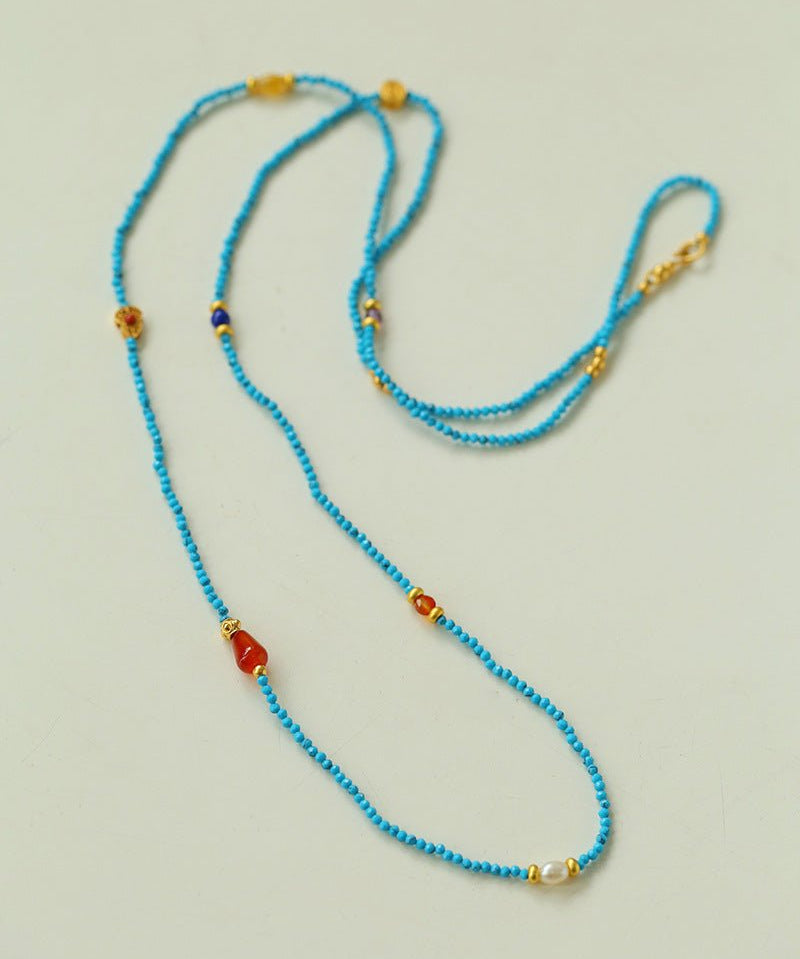 Blue Turquoise Red Onyx Multi-element Beaded Necklace - floysun