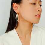 Bow Dance Metal Lava Petite Bow Long Pearl Earrings - floysun