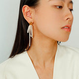 Bow Dance Metal Lava Petite Bow Long Pearl Earrings - floysun