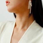 Bow Dance Metal Lava Petite Bow Long Pearl Earrings - floysun