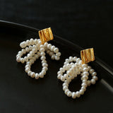 Bow Dance Metal Lava Petite Bow Pearl Earrings - floysun