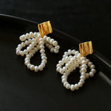 Bow Dance Metal Lava Petite Bow Pearl Earrings - floysun