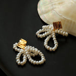 Bow Dance Metal Lava Petite Bow Pearl Earrings - floysun