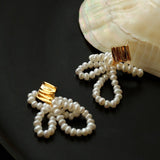 Bow Dance Metal Lava Petite Bow Pearl Earrings - floysun