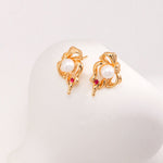 Bow Pearl Red Zirconia Earring - floysun