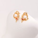 Bow Pearl Red Zirconia Earring - floysun