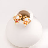 Bow Pearl Red Zirconia Earring - floysun