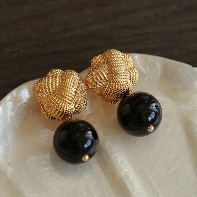 Braided Knot Agate Ebony Earrings - floysun