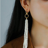 Braided Long Rice Grain Pearl Earring - floysun