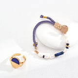 Braided Rope Stitching Pearl Gemstone Beaded Cord Bracelet - floysun