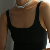 Braided Row Diamond Pearl Choker Necklace - floysun
