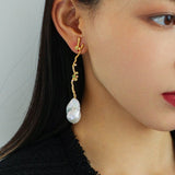 Branch Baroque Pearl Long Drop Earrings - With Diamond - floysun