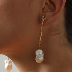 Branch Baroque Pearl Long Drop Earrings - Without Diamond - floysun