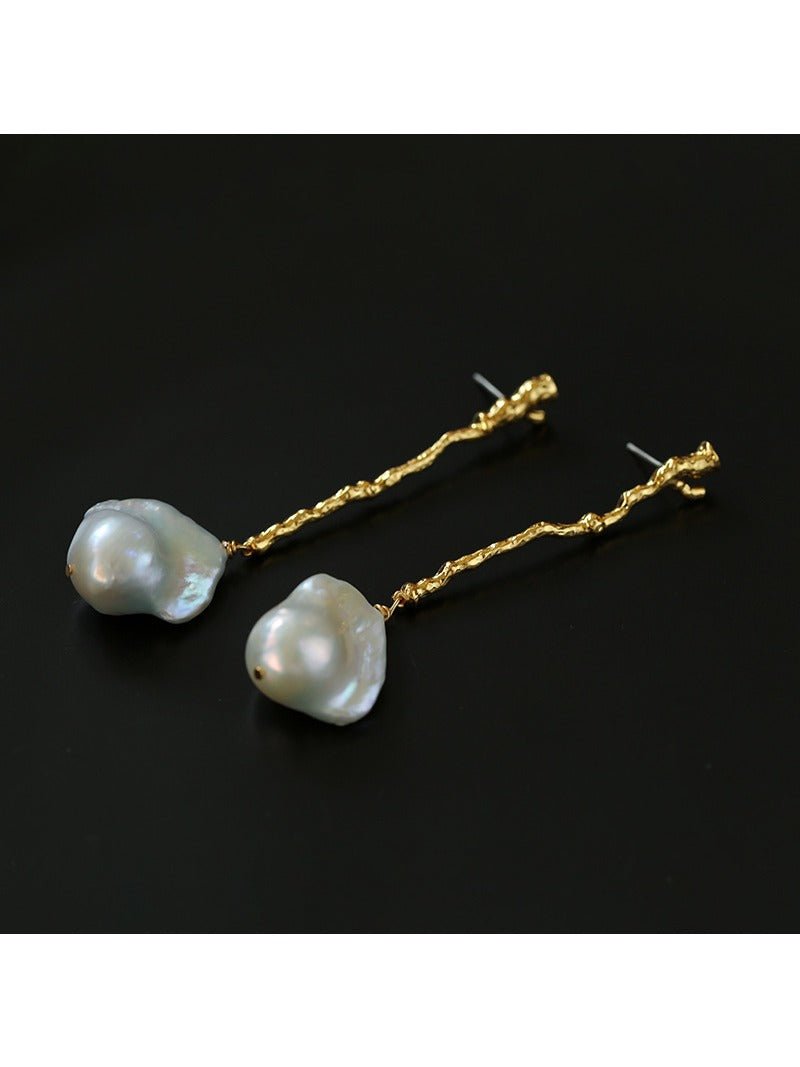 Branch Baroque Pearl Long Drop Earrings - Without Diamond - floysun