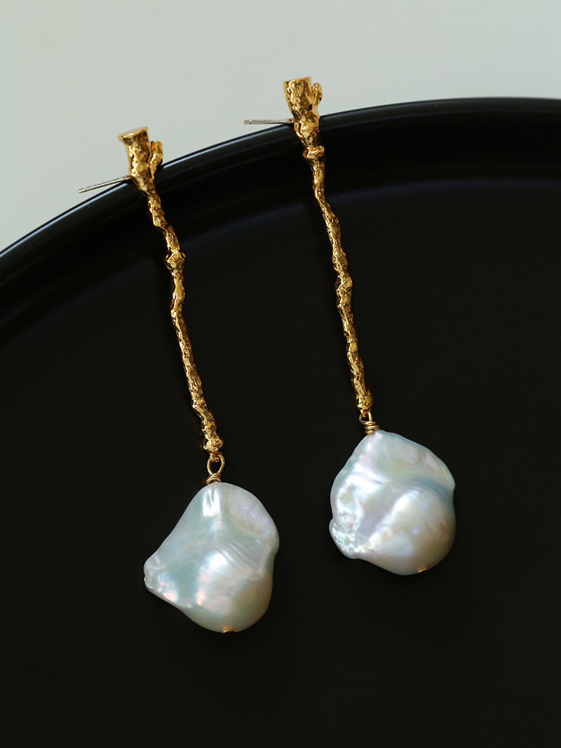 Branch Baroque Pearl Long Drop Earrings - Without Diamond - floysun