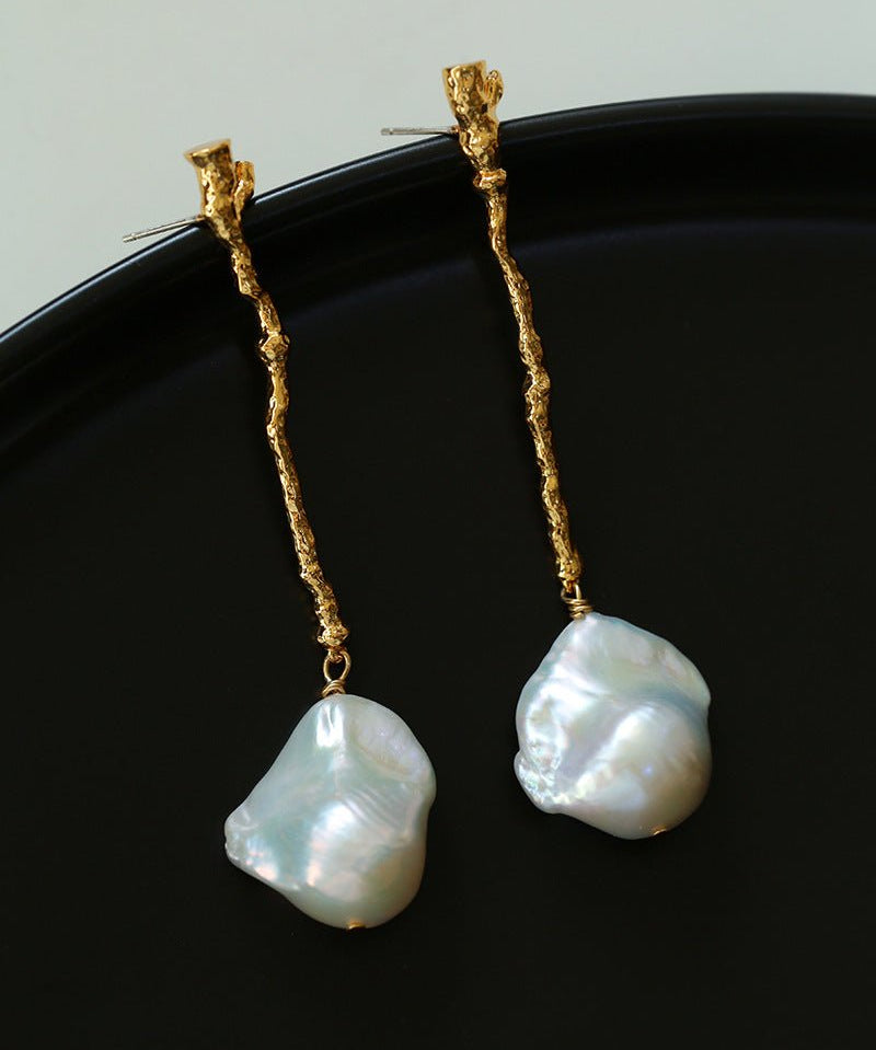 Branch Baroque Pearl Long Drop Earrings - Without Diamond - floysun