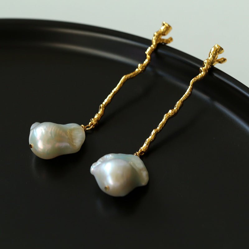 Branch Baroque Pearl Long Drop Earrings - Without Diamond - floysun