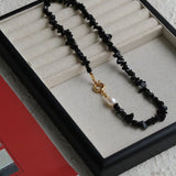 Brilliant Black Onyx Crushed Stone and Pearl Necklace - floysun