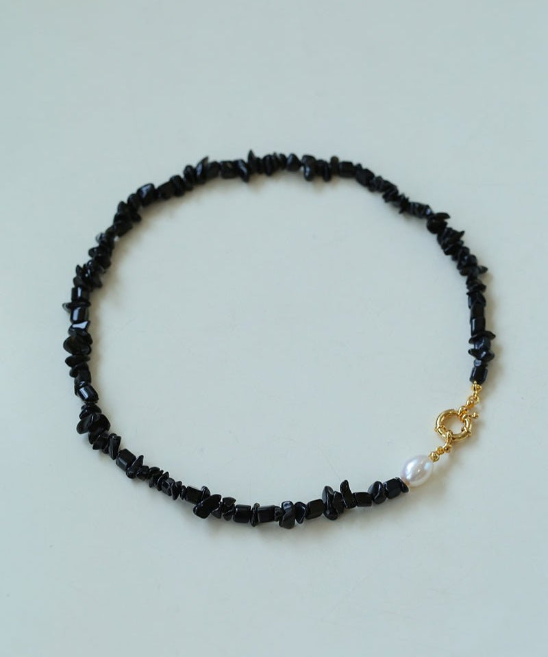 Brilliant Black Onyx Crushed Stone and Pearl Necklace - floysun