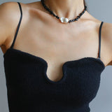 Brilliant Black Onyx Crushed Stone Baroque Pearl Necklace - floysun