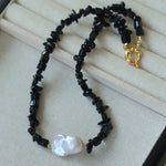 Brilliant Black Onyx Crushed Stone Baroque Pearl Necklace - floysun