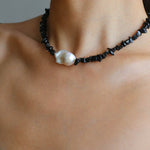 Brilliant Black Onyx Crushed Stone Baroque Pearl Necklace - floysun